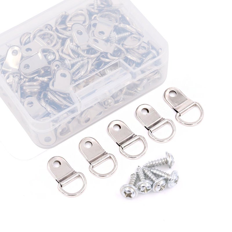 Rustark 110Pcs Silver Metal D Ring Picture Hangers Frame Hanging Hangers Single Hole with Screws for Picture Painting Frame Cross-Stitch - Image 4